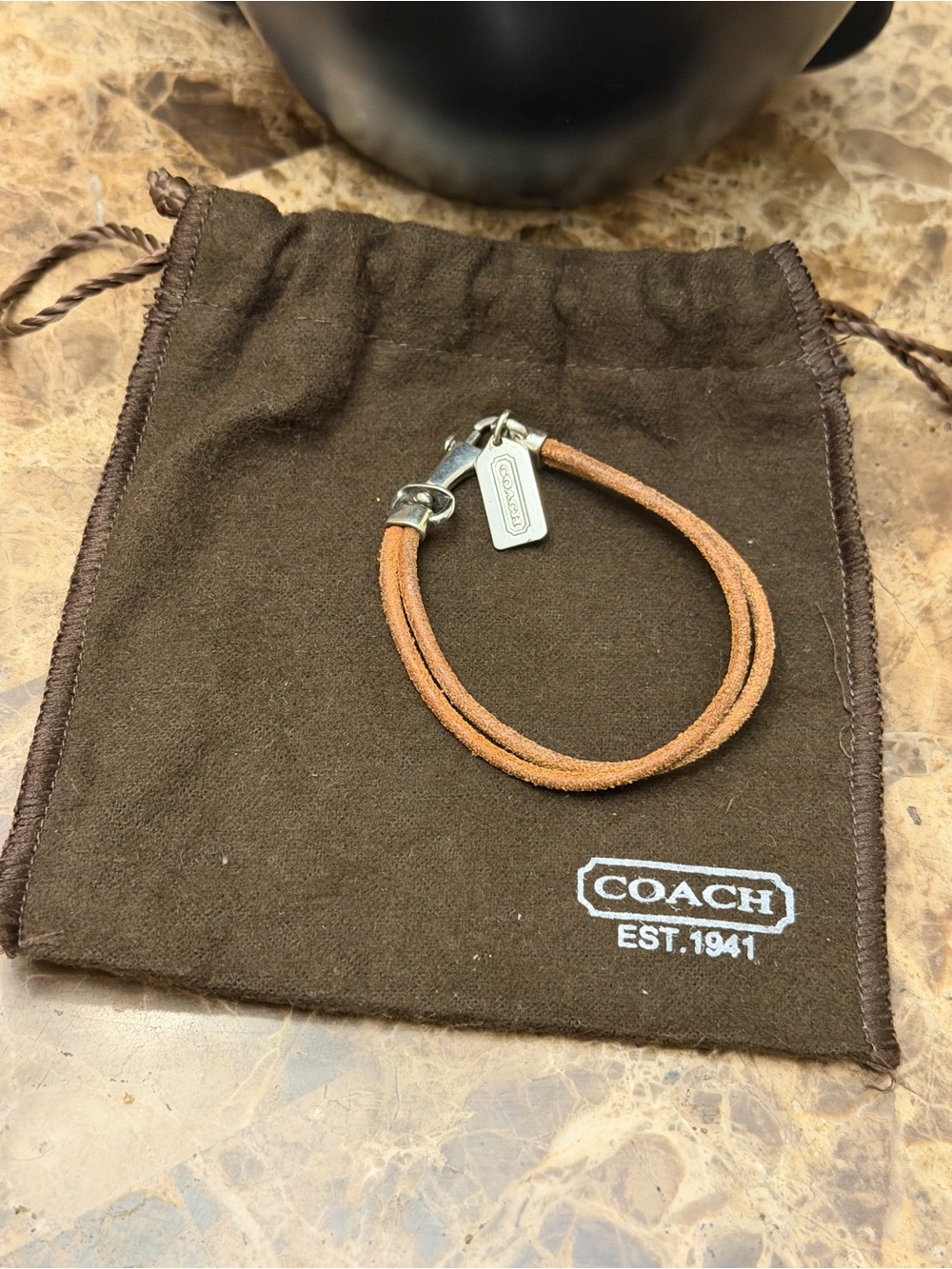 🥰♥️ Coach Brown Leather Dual-Strand Bracelet with Silver-Tone Tag